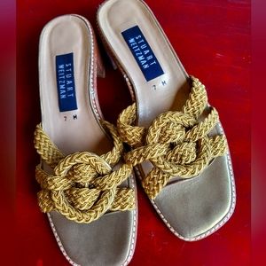 Stuart Weitzman gold Woven rope sandals low heel leather size 7M